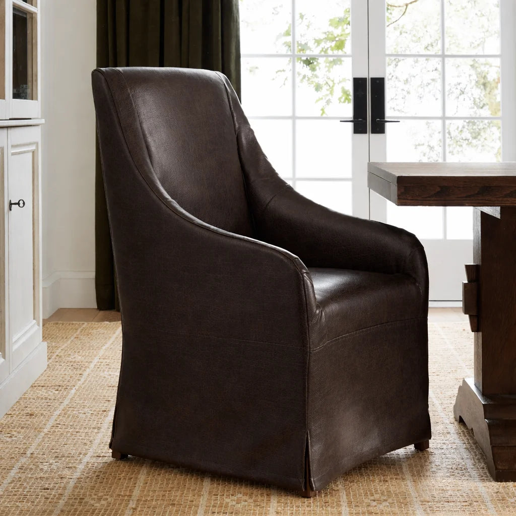 Mahogany Minotti YX-75 | Long-Skirt Dining Chair with armrest Slipcover