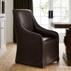 Mahogany Minotti YX-75 | Long-Skirt Dining Chair with armrest Slipcover