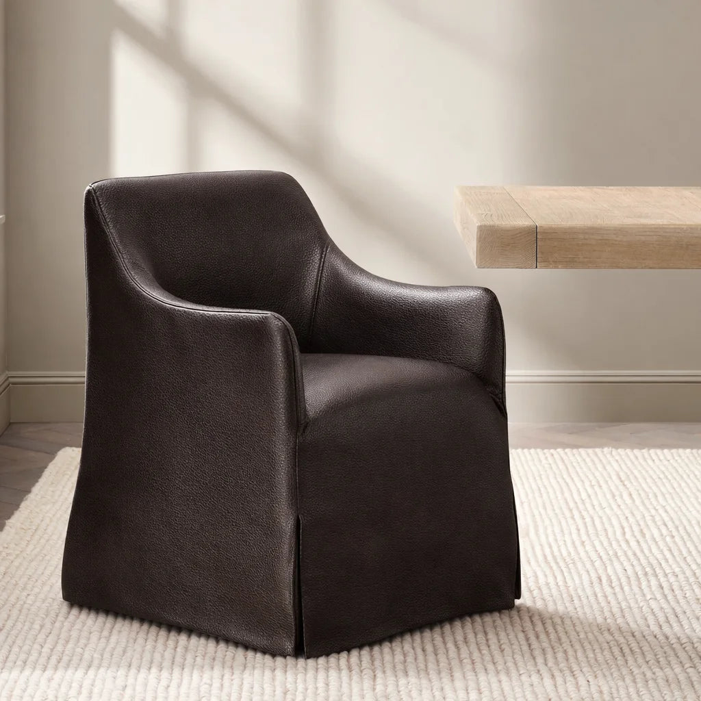 Mahogany Minotti YX-75 | Long-Skirt Dining Chair with armrest Slipcover