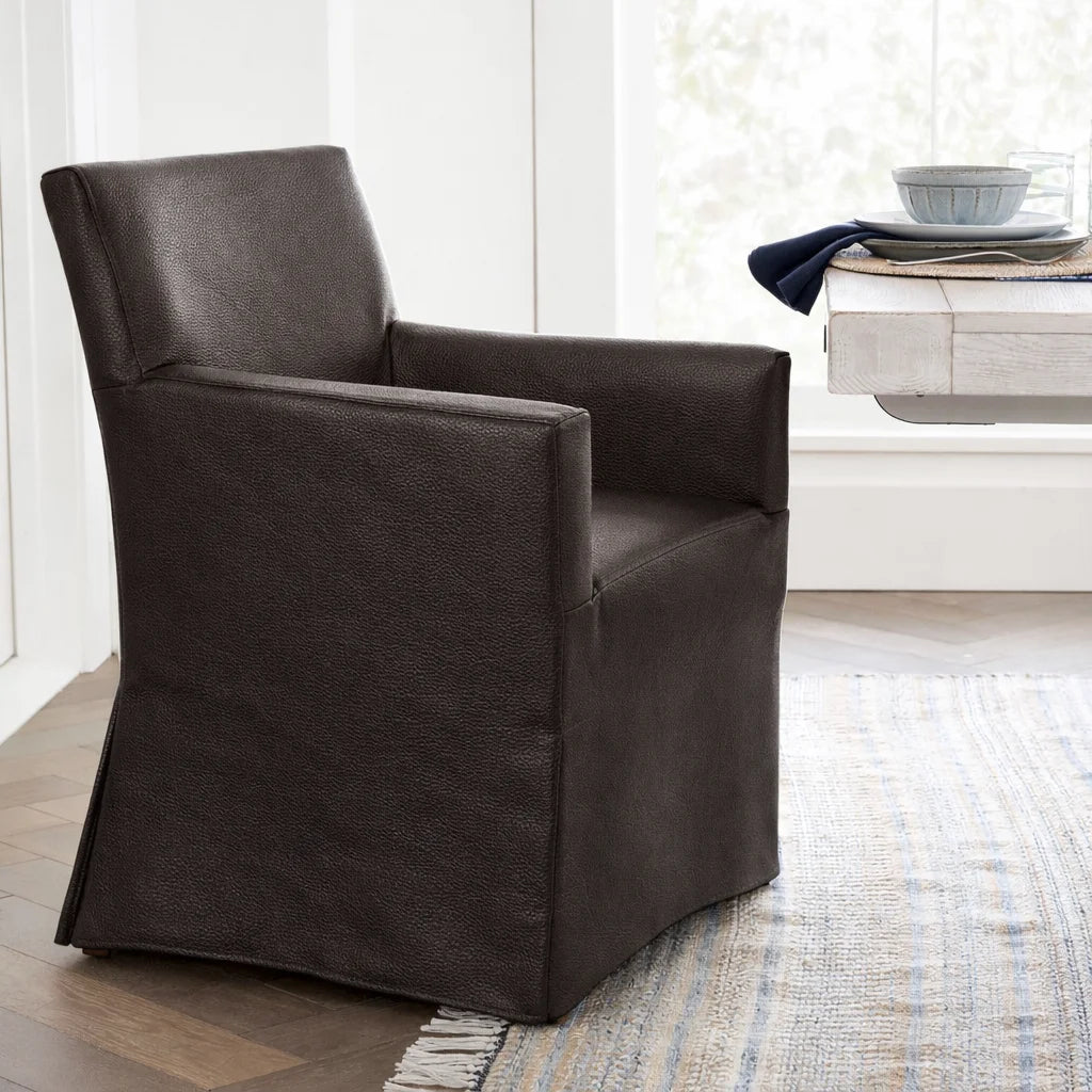 Mahogany Minotti YX-75 | Long-Skirt Dining Chair with armrest Slipcover
