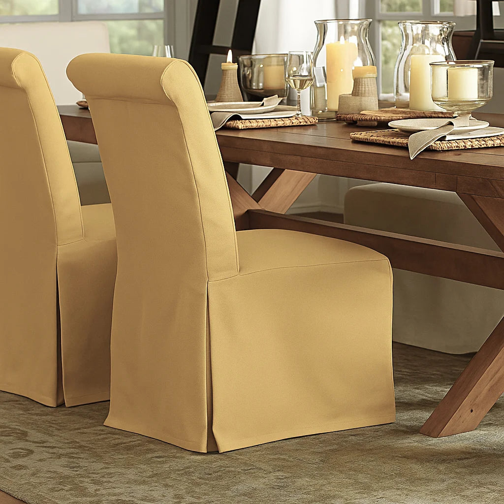 Matte Yellow WB PBV2042 - 33 | Long-Skirt Dining Chair Slipcover