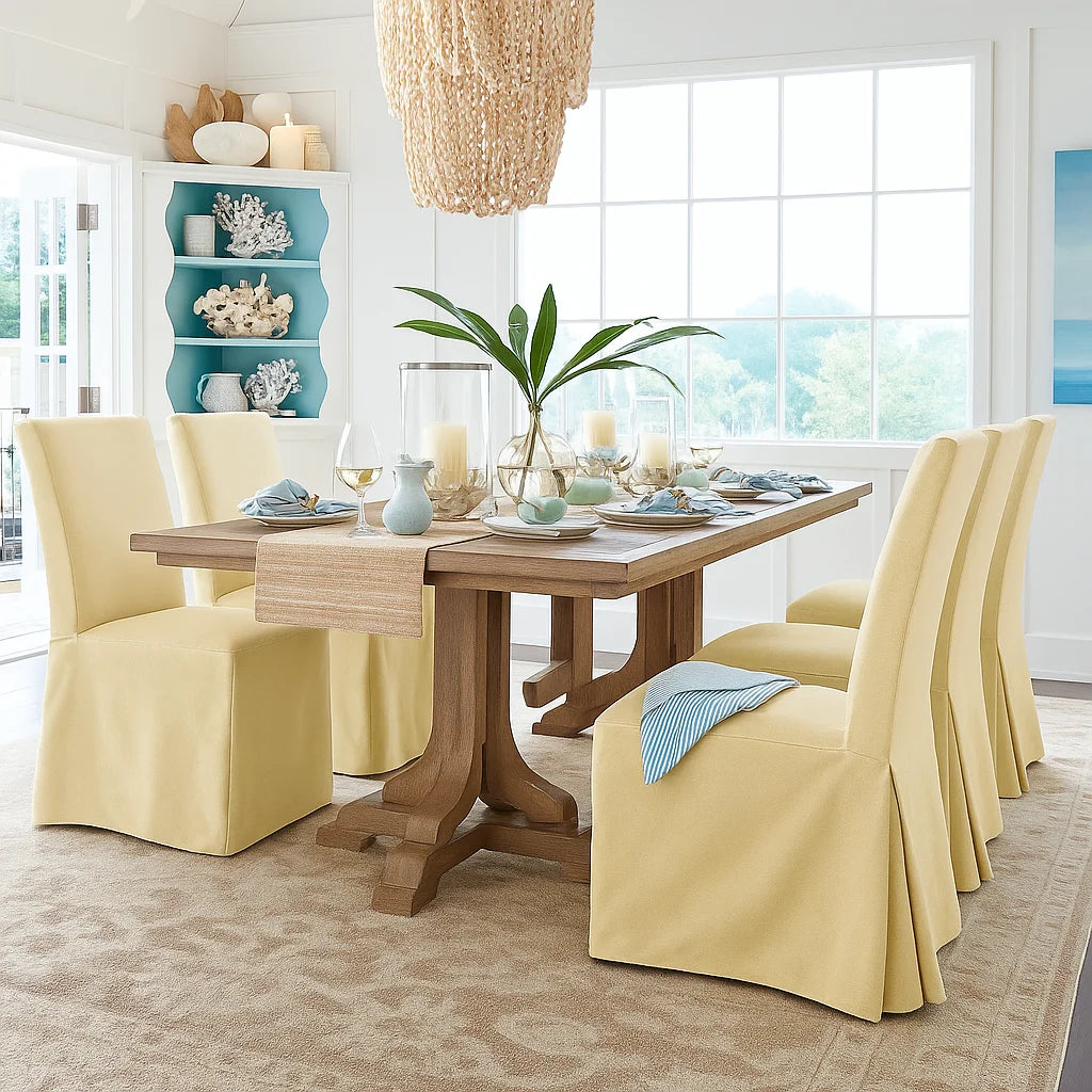 Matte Yellow WB PBV2042 - 33 | Long-Skirt Dining Chair Slipcover