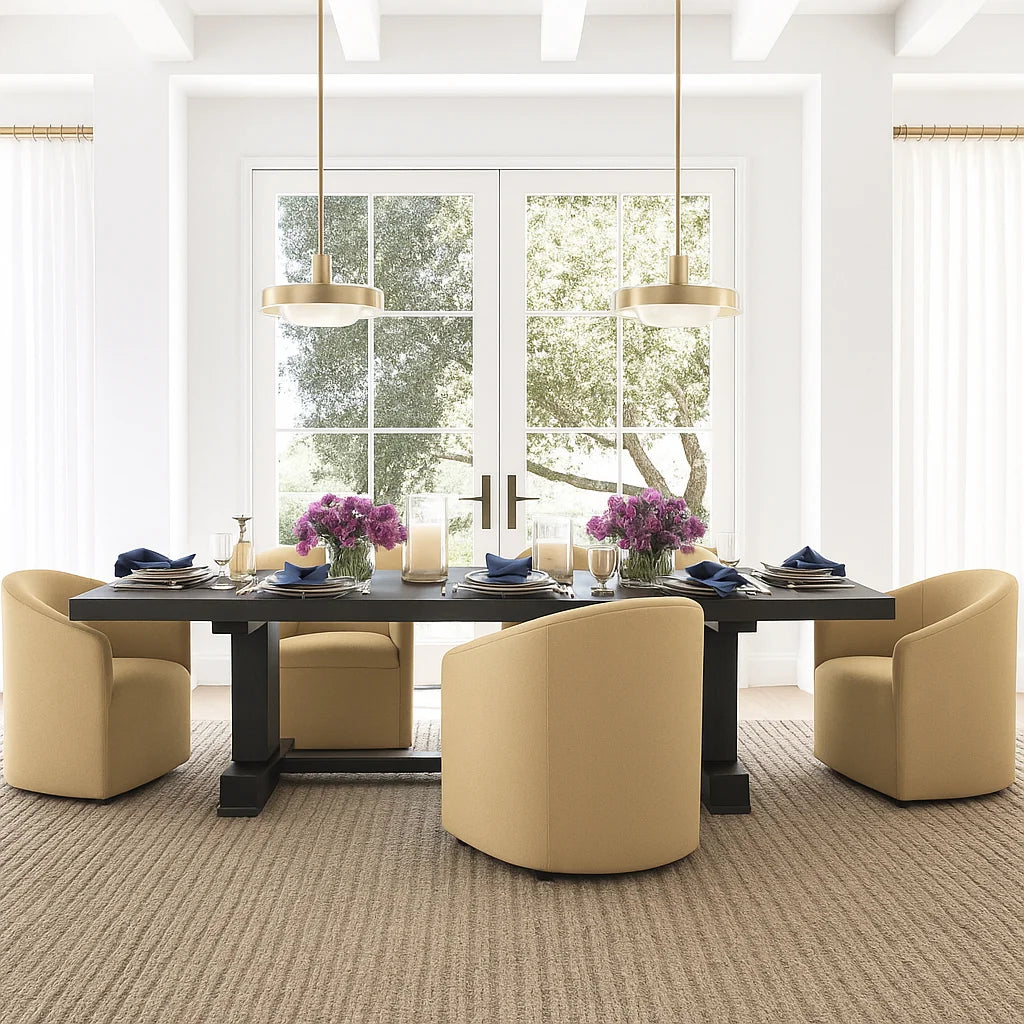 Matte Yellow WB PBV2042 - 33 | Long-Skirt Dining Chair with armrest Slipcover