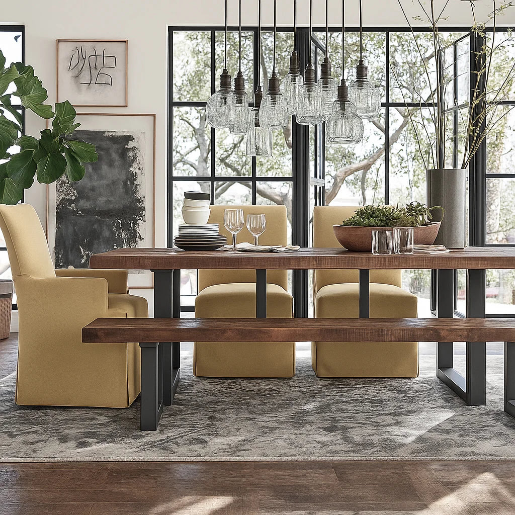 Matte Yellow WB PBV2042 - 33 | Long-Skirt Dining Chair with armrest Slipcover