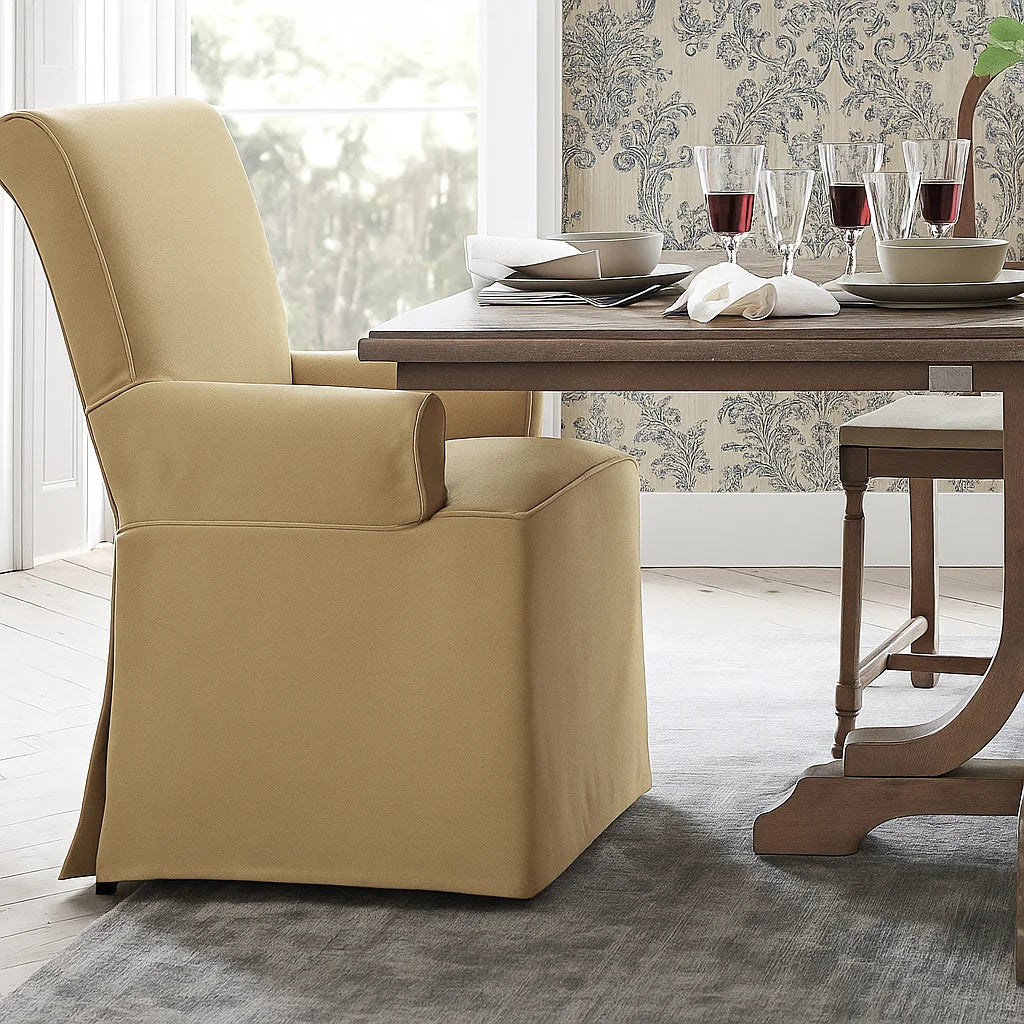 Matte Yellow WB PBV2042 - 33 | Long-Skirt Dining Chair with armrest Slipcover