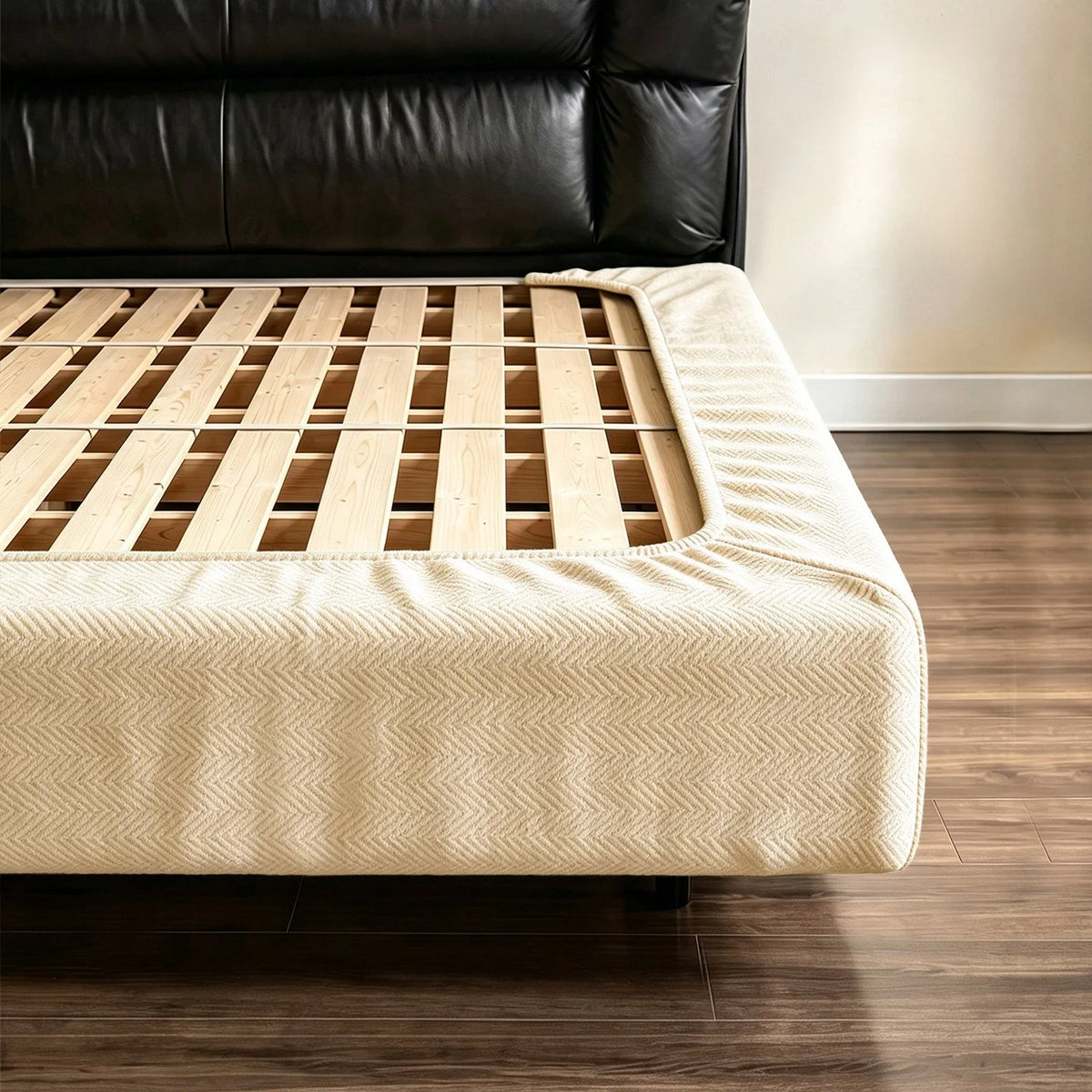 Stretch Herringbone Chenille Bed Frame Cover · Elastic Bands + Back Elastic