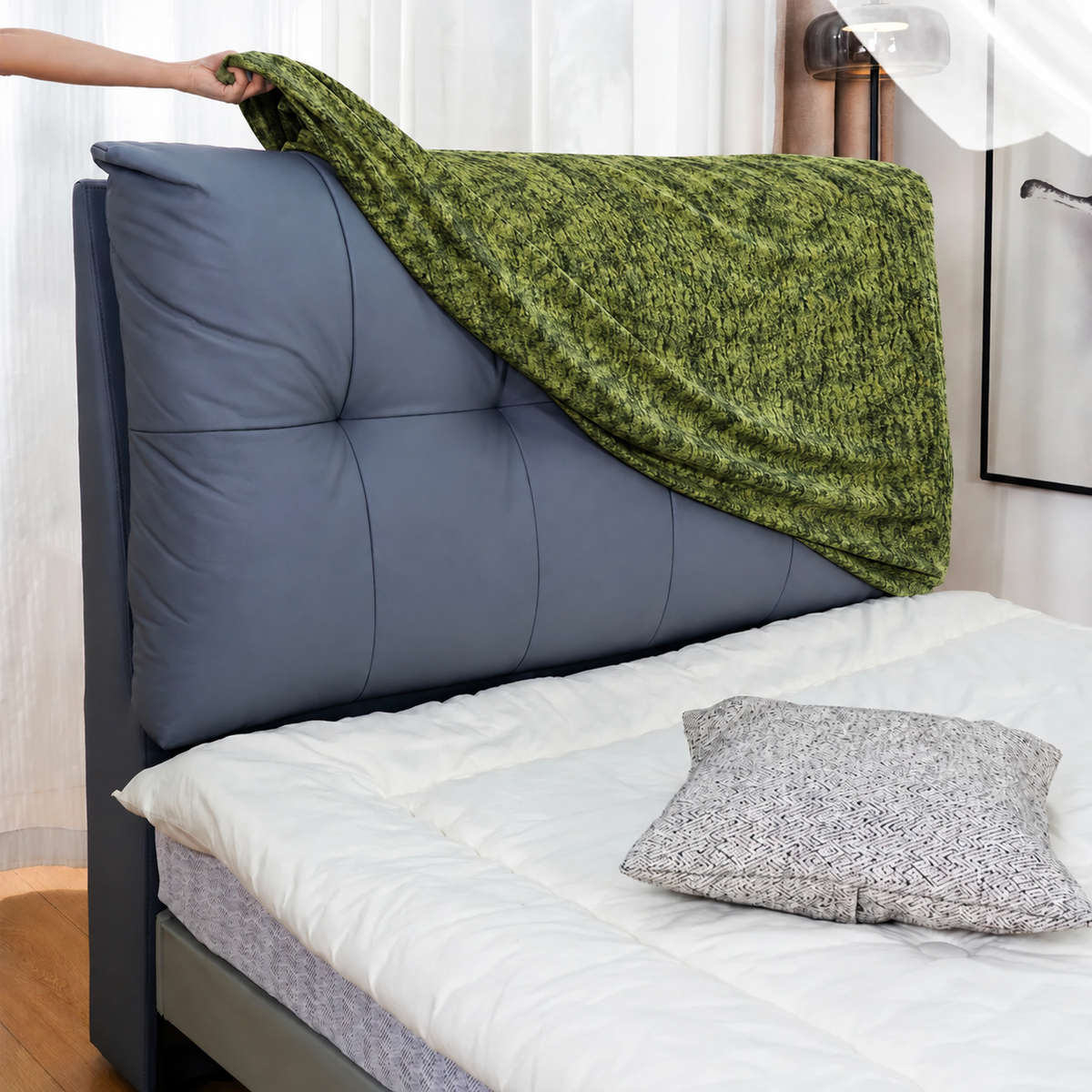 Moss Trace · Stretch-Fit Bed Headboard Cover