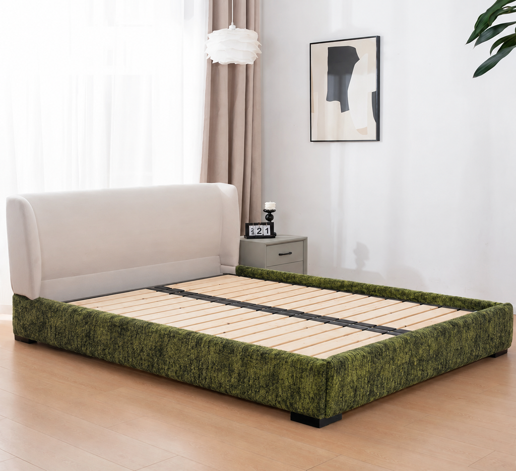 Moss Trace · Stretch-Fit Inset Bed Frame Cover · Tie Straps + Back Elastic