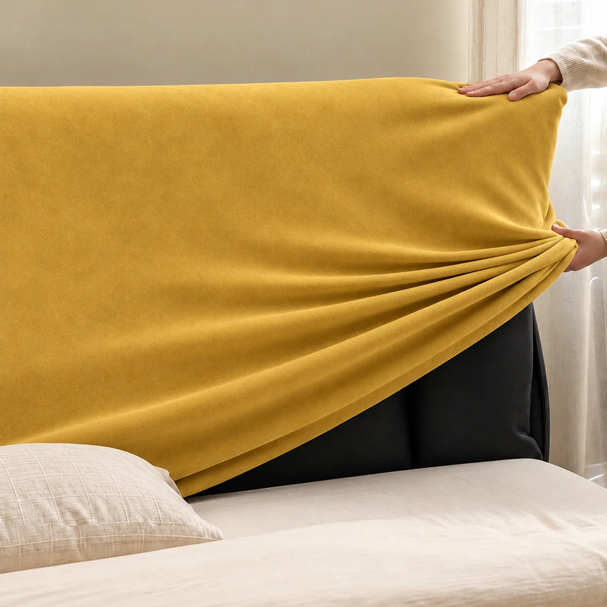 Mustard · Stretch-Fit Bed Headboard Cover