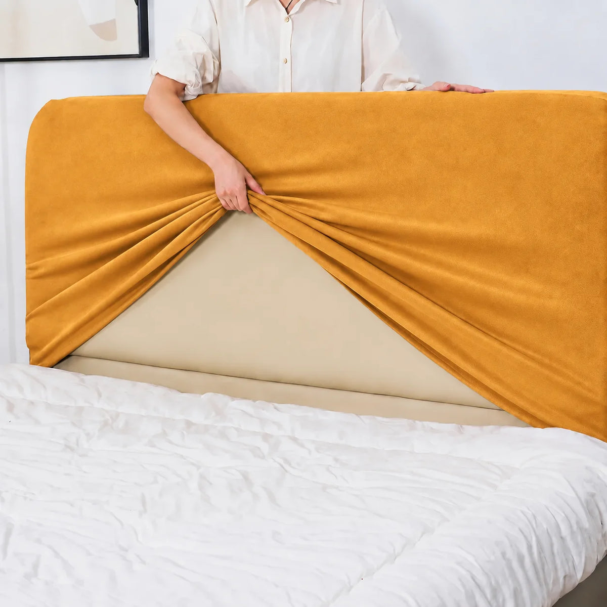 Mustard · Stretch-Fit Bed Headboard Cover