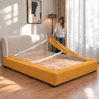 Mustard · Stretch-Fit Inset Bed Frame Cover · Elastic Bands + Back Elastic