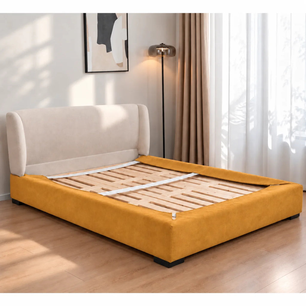 Mustard · Stretch-Fit Inset Bed Frame Cover · Elastic Bands + Back Elastic