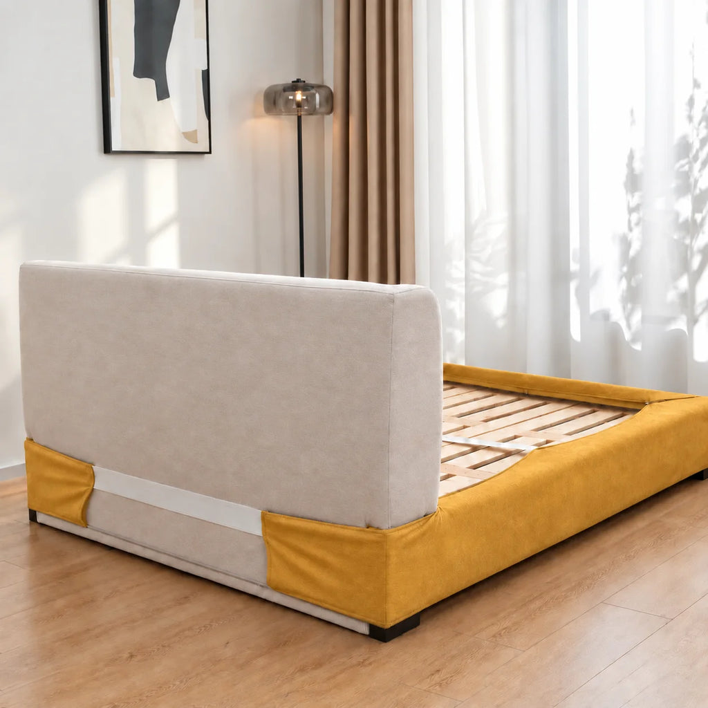 Mustard · Stretch-Fit Inset Bed Frame Cover · Elastic Bands + Back Elastic