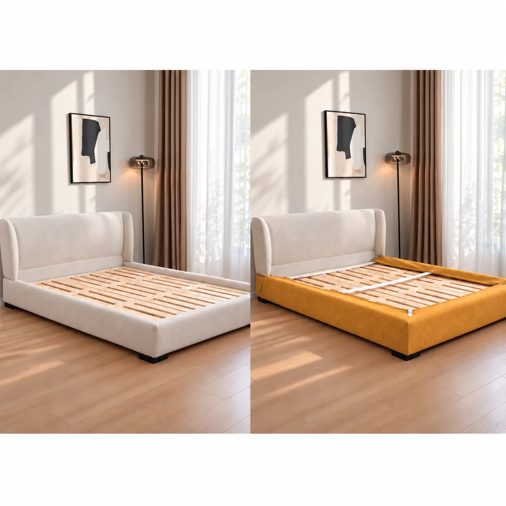 Mustard · Stretch-Fit Inset Bed Frame Cover · Elastic Bands + Back Elastic