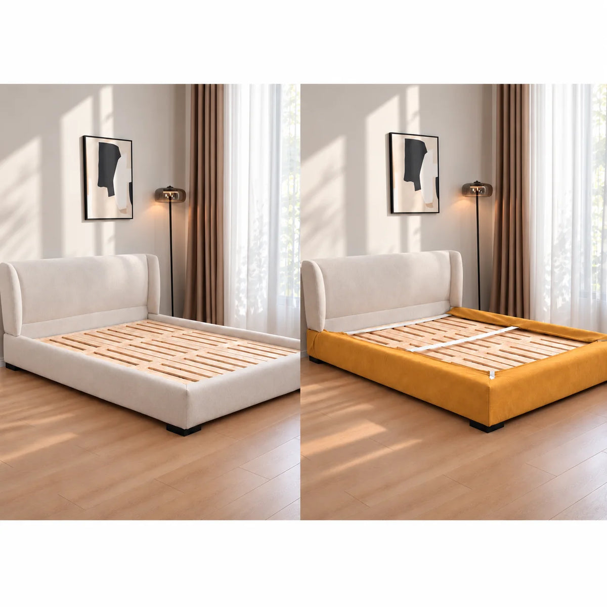 Mustard · Stretch-Fit Inset Bed Frame Cover · Elastic Bands + Back Elastic