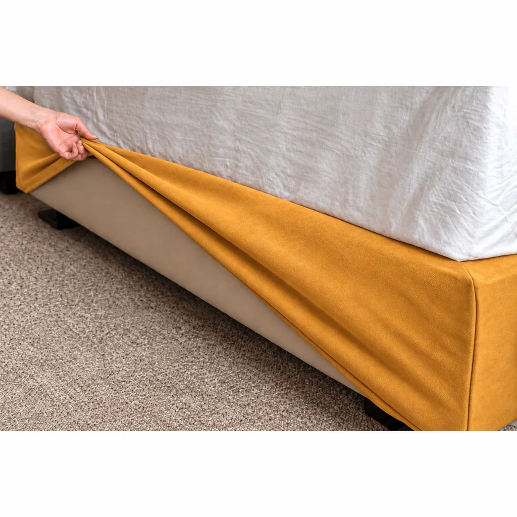 Mustard · Stretch-Fit Inset Bed Frame Cover · Elastic Bands + Back Elastic