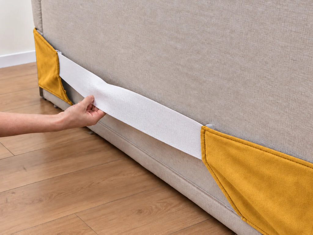 Mustard · Stretch-Fit Inset Bed Frame Cover · Elastic Bands + Back Elastic