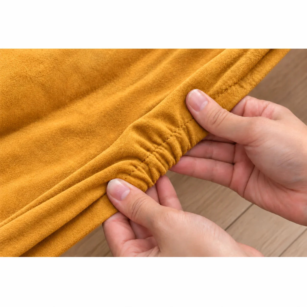 Mustard · Stretch-Fit Inset Bed Frame Cover · Elastic Bands + Back Elastic