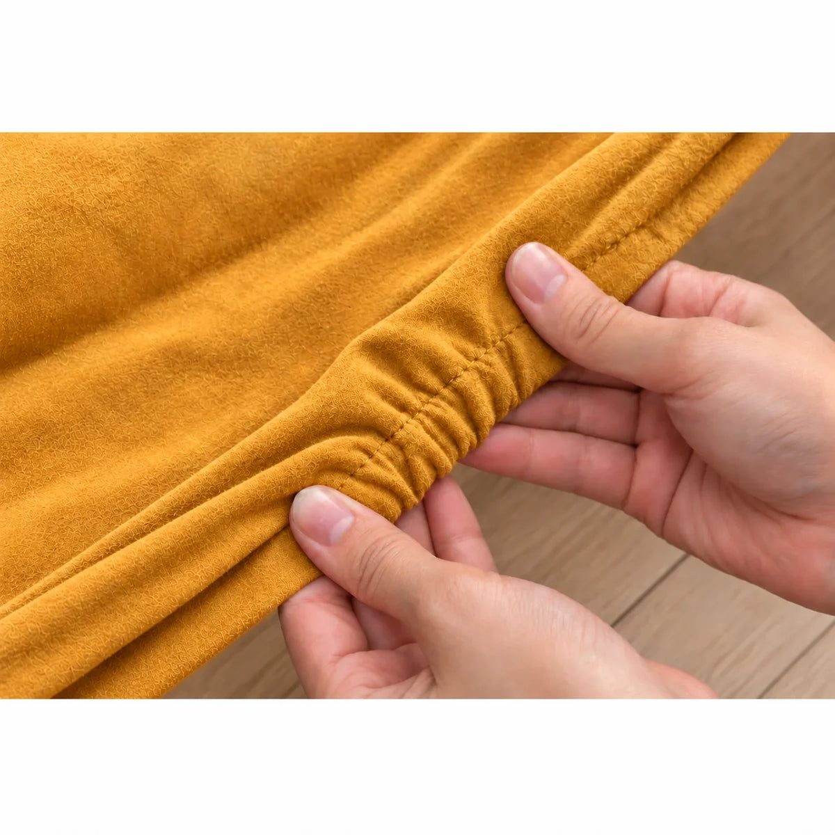 Mustard · Stretch-Fit Inset Bed Frame Cover · Elastic Bands + Back Elastic