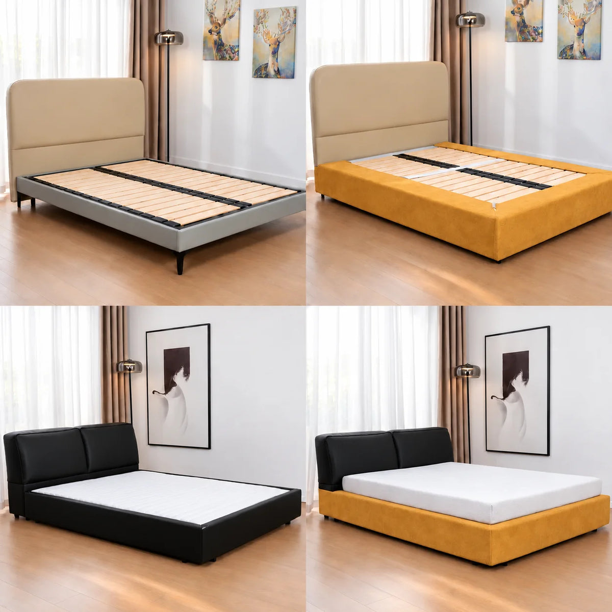 Mustard · Stretch-Fit Inset Bed Frame Cover · Elastic Bands + Back Elastic