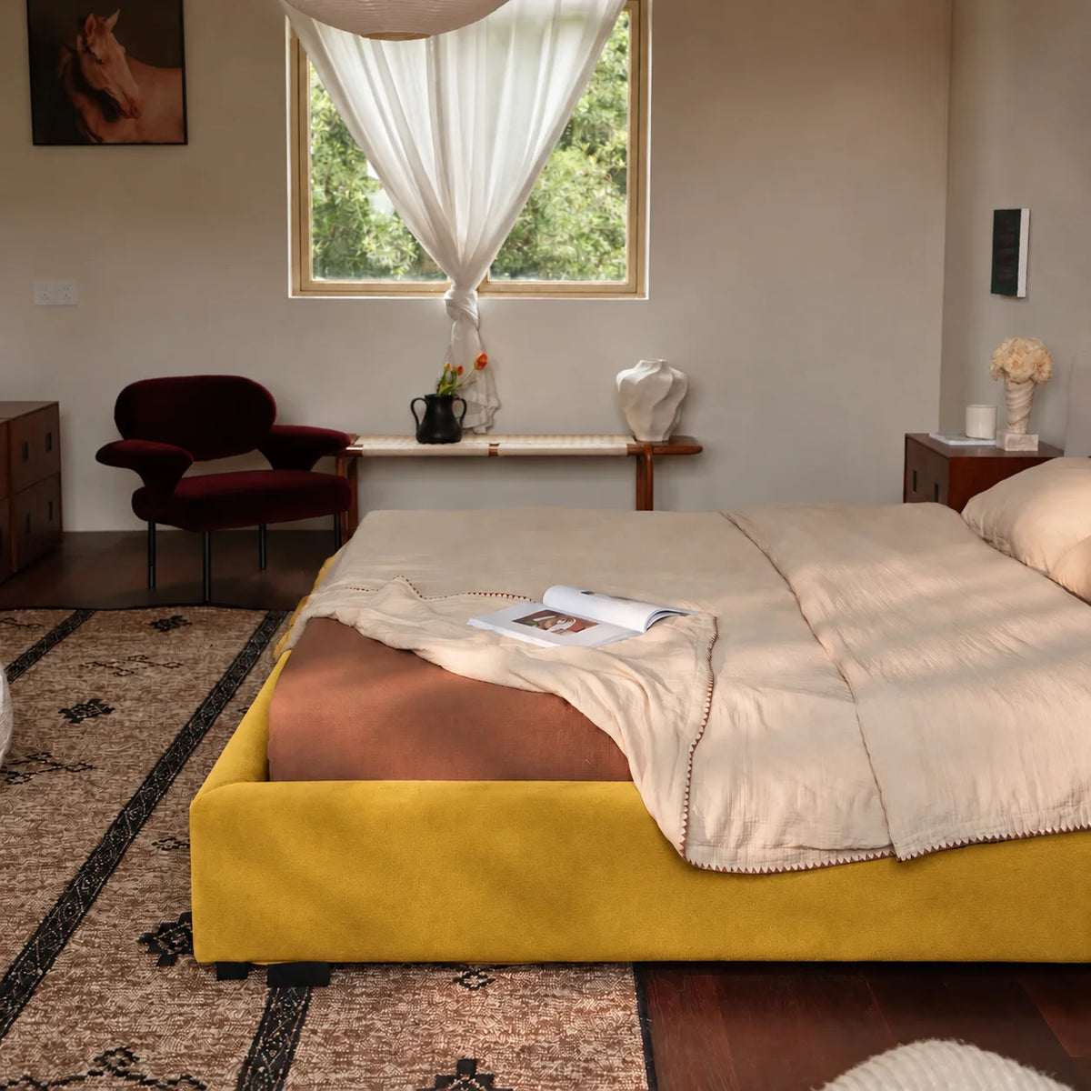Mustard · Stretch-Fit Inset Bed Frame Cover