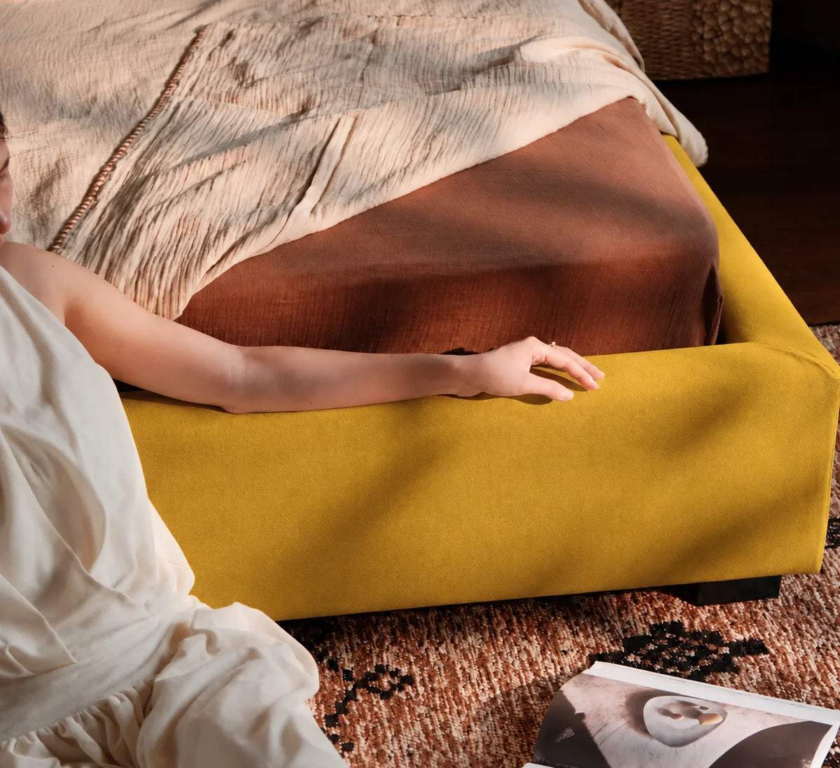 Mustard · Stretch-Fit Inset Bed Frame Cover
