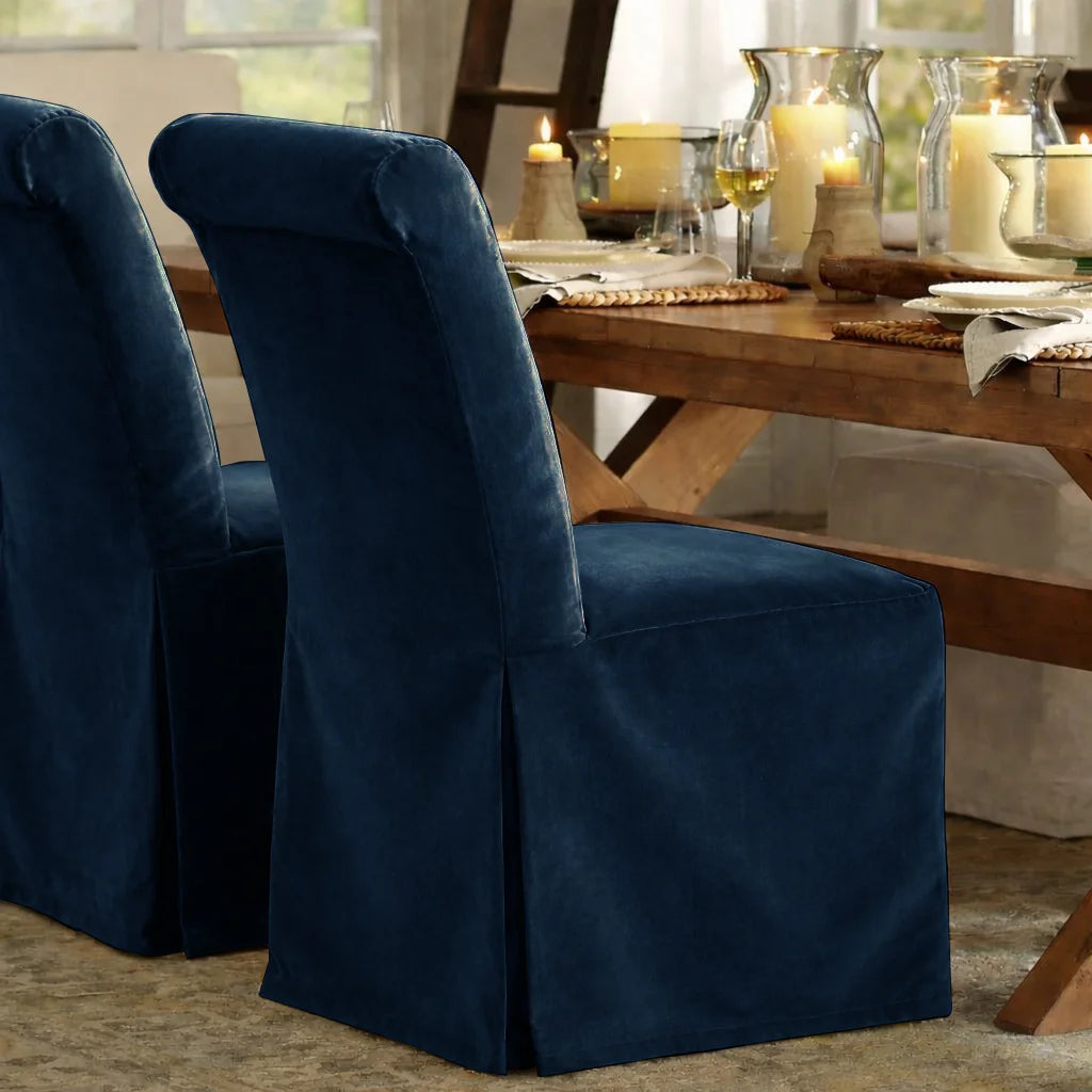 Navy Blue WB PBV2042 - 47 | Long-Skirt Dining Chair Slipcover