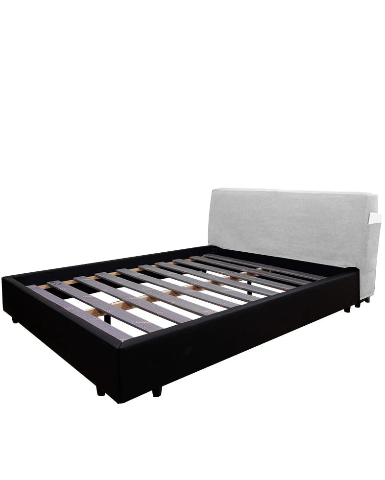 Upholstered Platform Bed + Headboard Cover | Elara Flax