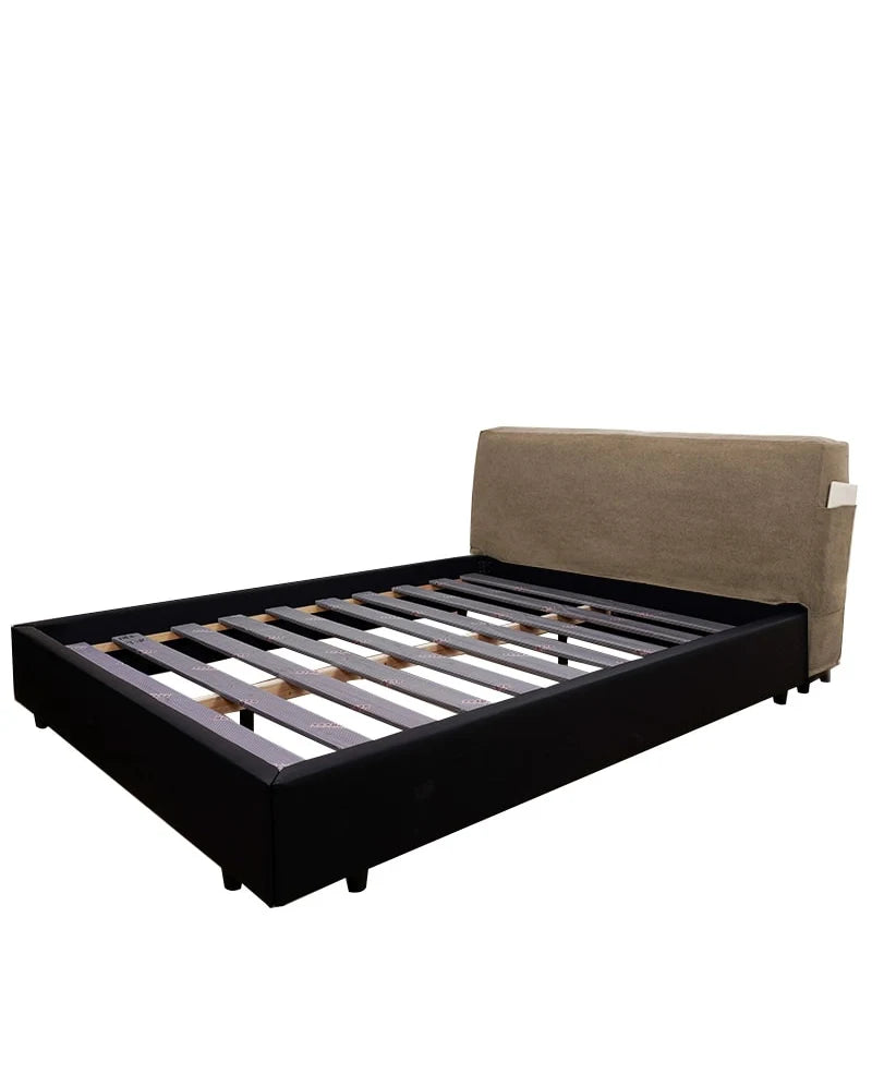 Upholstered Platform Bed + Headboard Cover | Elara Flax