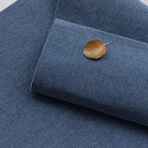 Custom Bed Frame Cover — Elara Flax · Indigo Denim