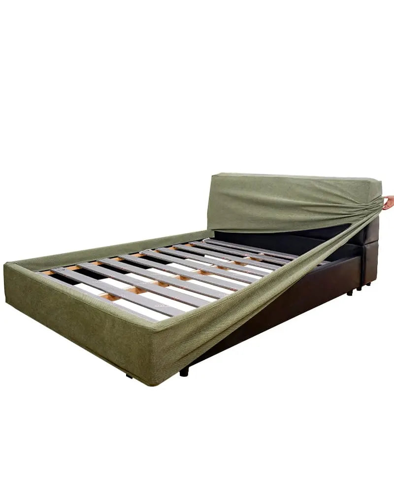 Cama de plataforma tapizada + funda para cabecero | Elara Flax 