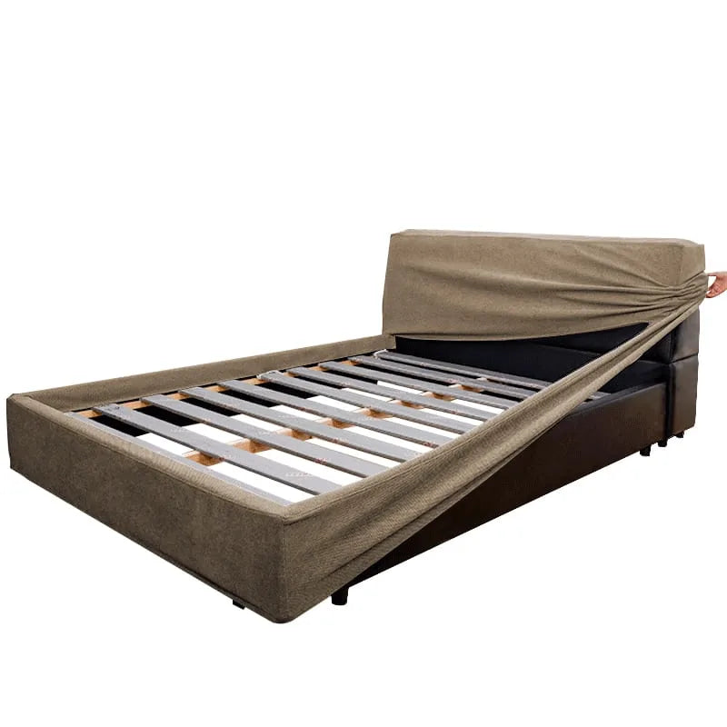 Cama de plataforma tapizada + funda para cabecero | Elara Flax 