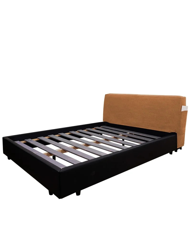 Upholstered Platform Bed + Headboard Cover | Elara Flax