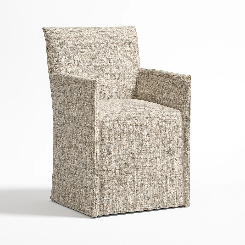 Oatmeal Grain WX8008 - 08 | Long-Skirt Dining Chair with armrest Slipcover