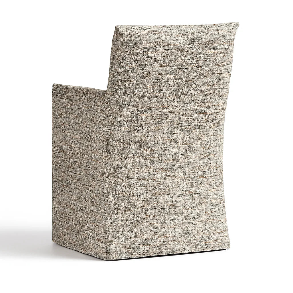 Oatmeal Grain WX8008 - 08 | Long-Skirt Dining Chair with armrest Slipcover