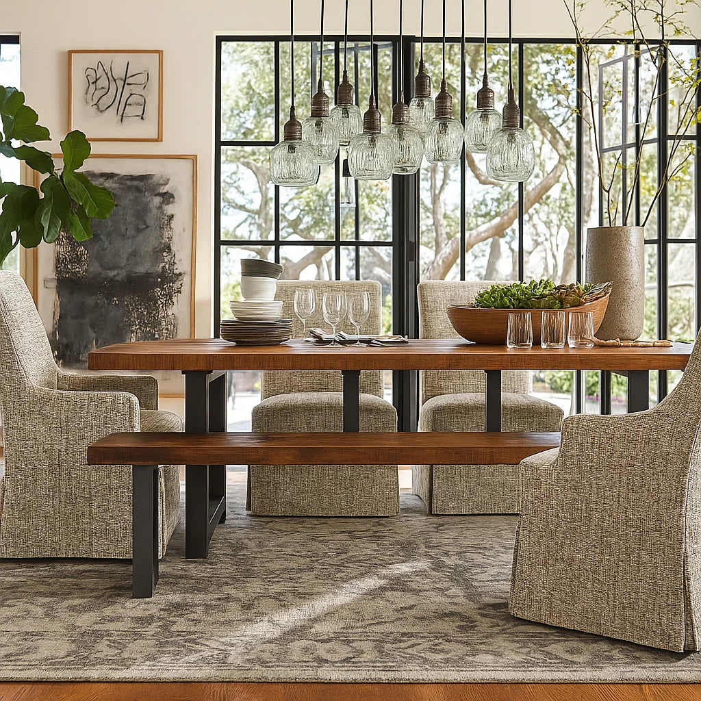 Oatmeal Grain WX8008 - 08 | Long-Skirt Dining Chair with armrest Slipcover