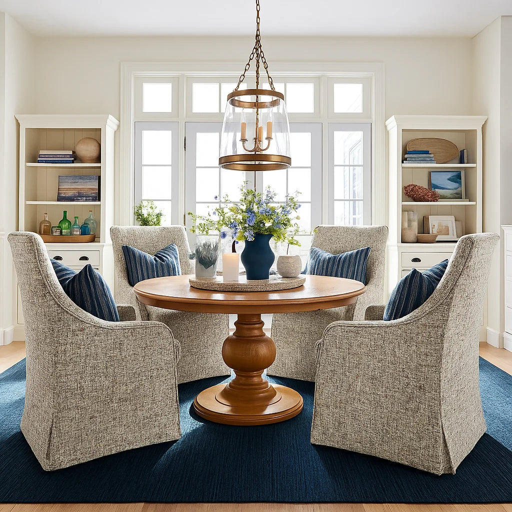 Oatmeal Grain WX8008 - 08 | Long-Skirt Dining Chair with armrest Slipcover