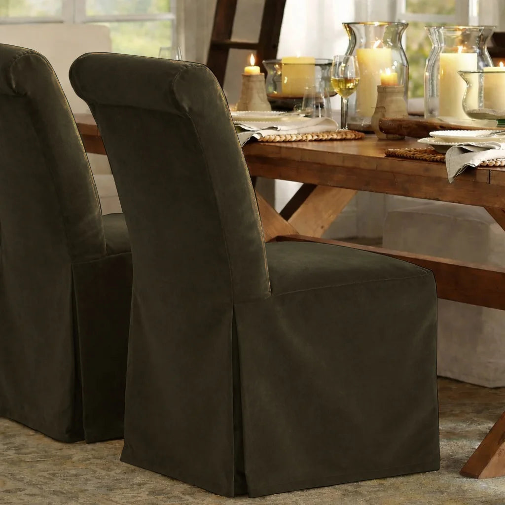 Olive Brown WB PBV2042 - 09 | Long-Skirt Dining Chair Slipcover