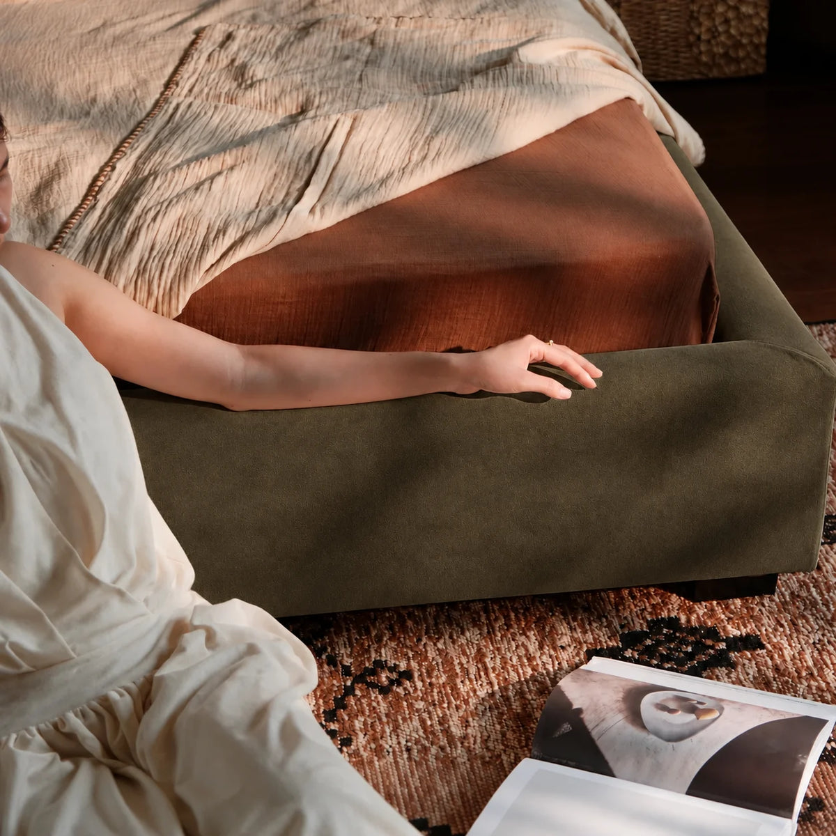 Olive · Stretch-Fit Bed Frame Cover