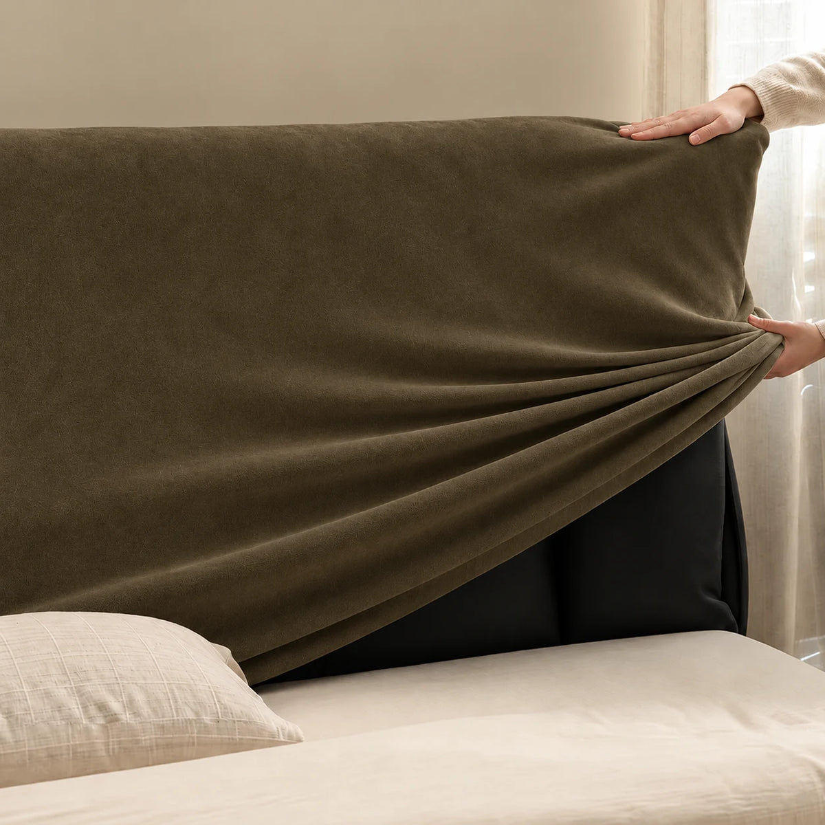 Olive · Stretch-Fit Bed Headboard Cover
