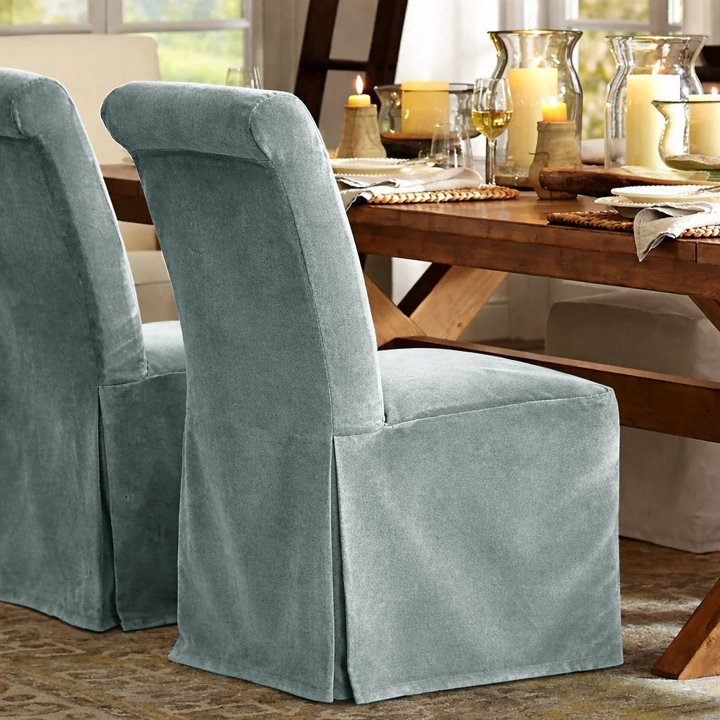 Pale Silver Gray WB PBV2042 - 20 | Long-Skirt Dining Chair Slipcover