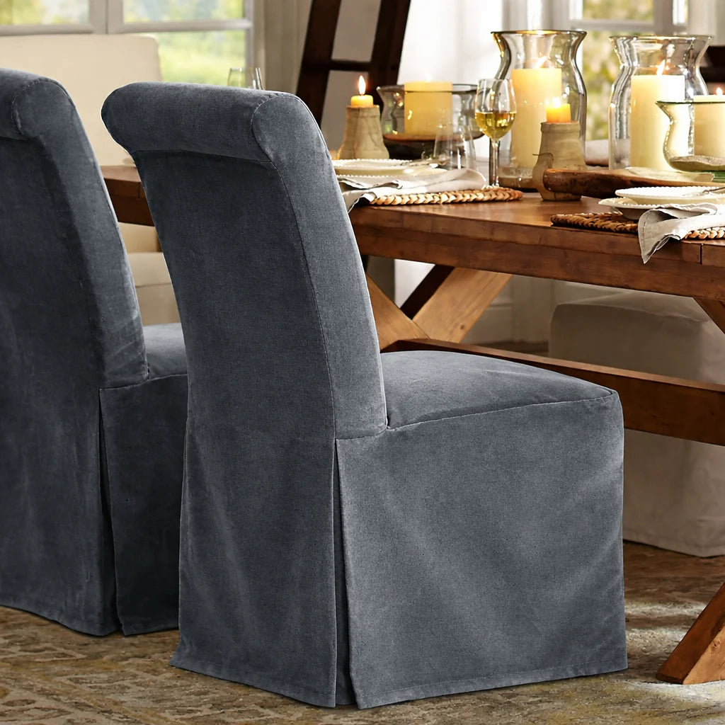 Rain Gray WB PBV2042 - 17 | Long-Skirt Dining Chair Slipcover