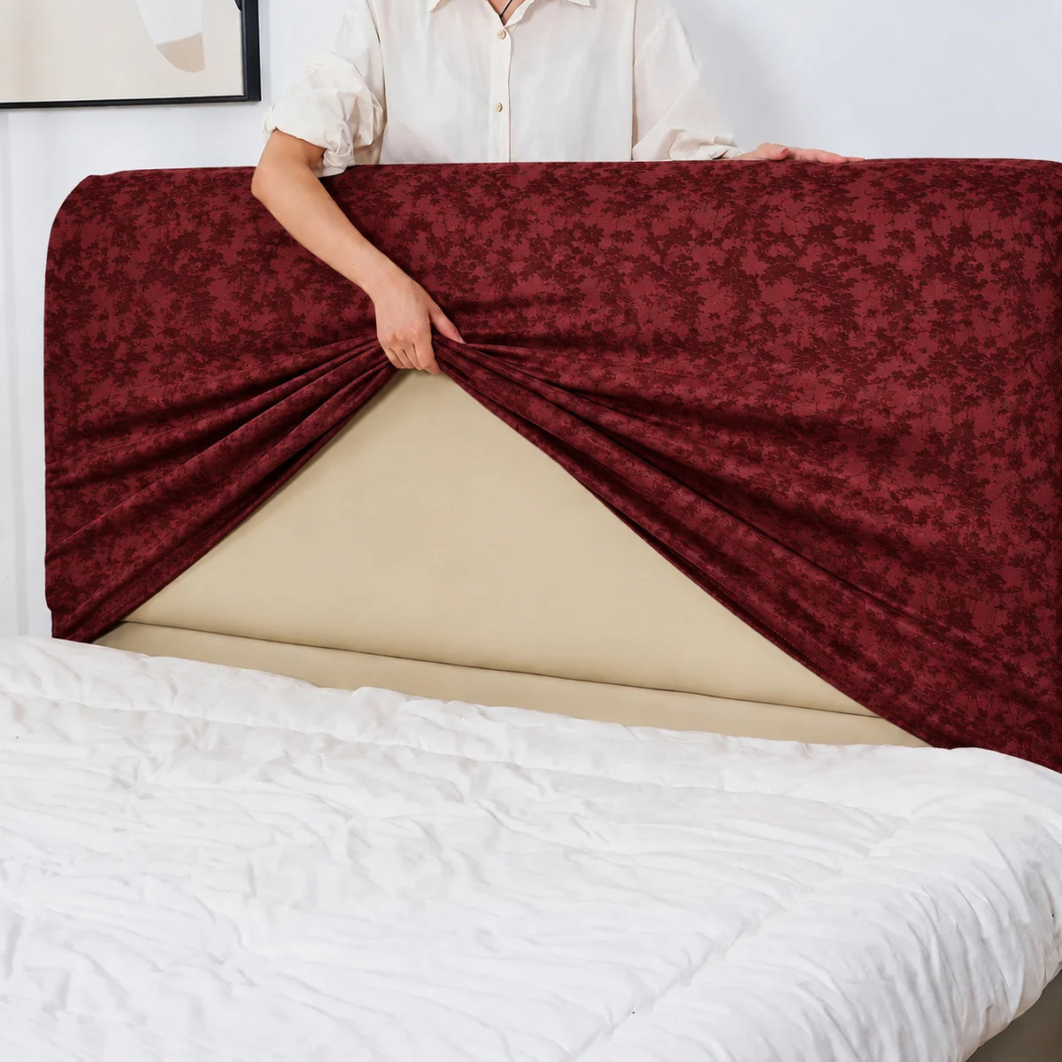 Red Glaze · Stretch-Fit Bed Headboard Cover