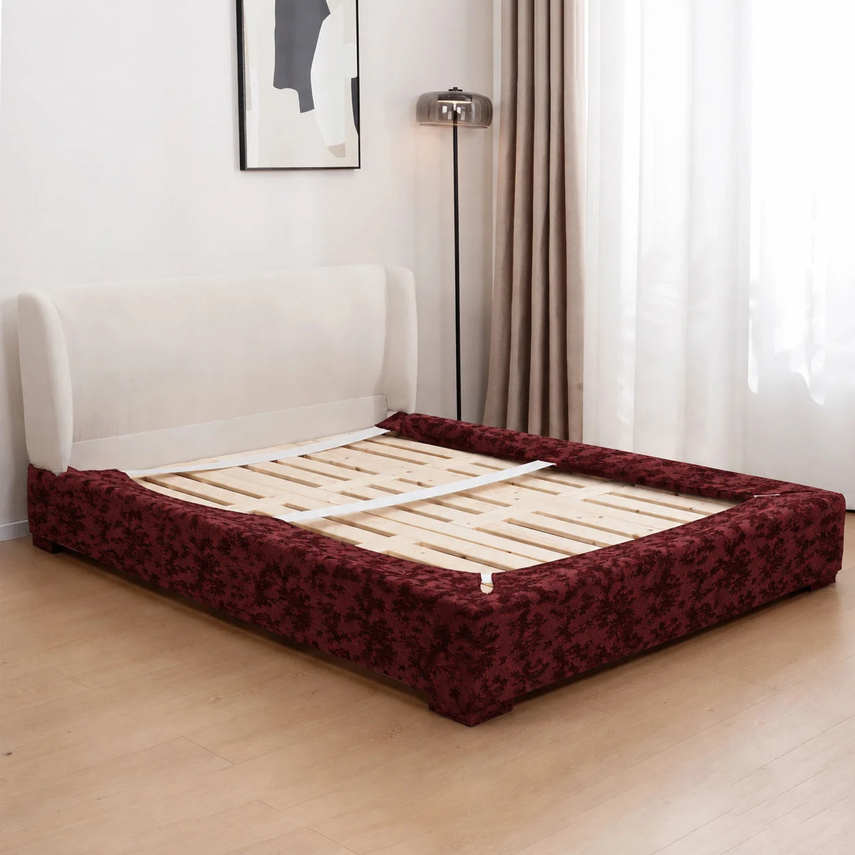 Red Glaze · Stretch-Fit Inset Bed Frame Cover · Elastic Bands + Back Elastic