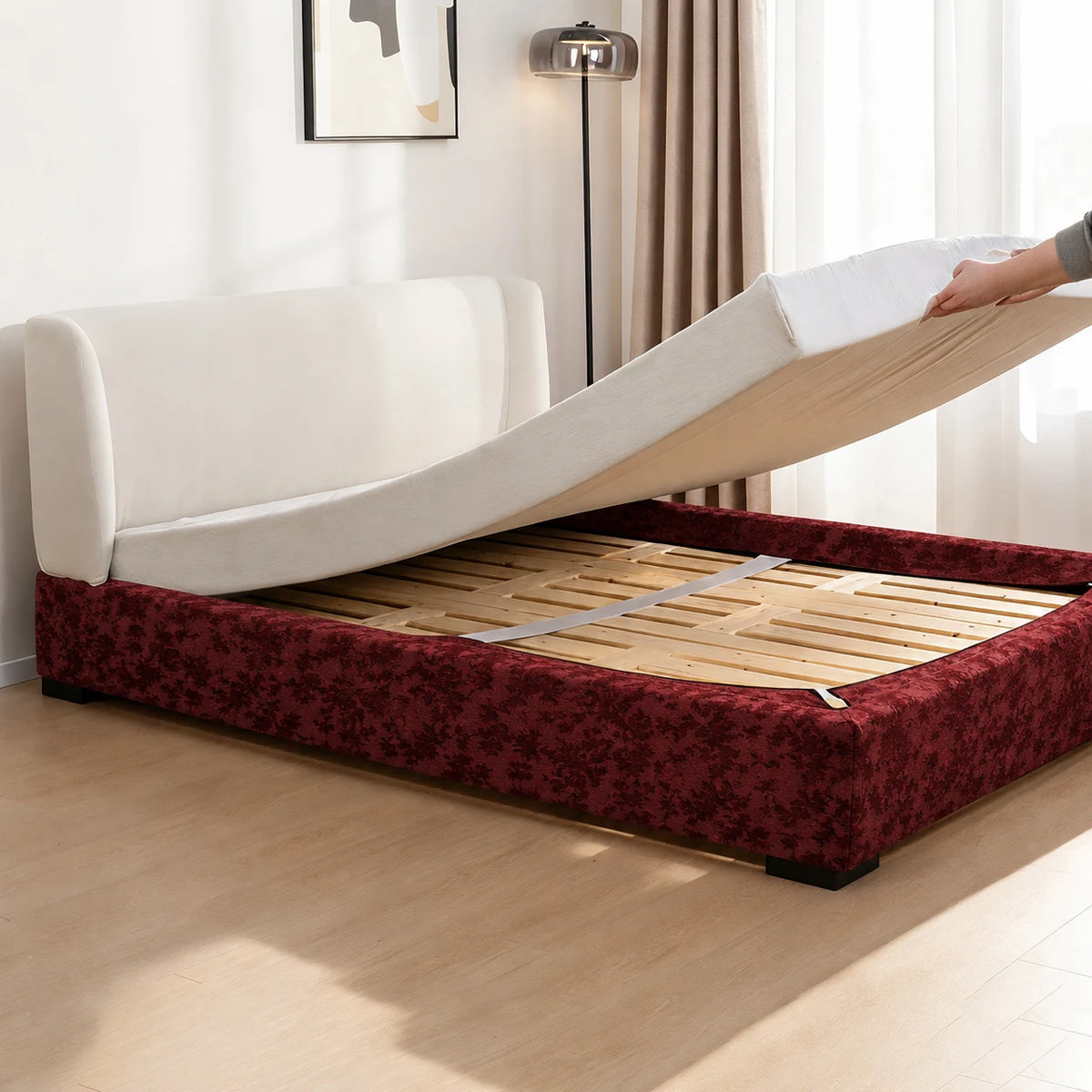 Red Glaze · Stretch-Fit Inset Bed Frame Cover · Elastic Bands + Back Elastic