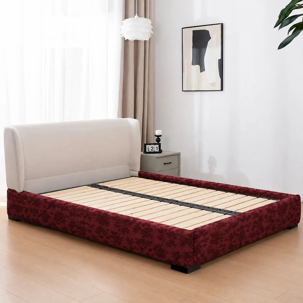 Red Glaze · Stretch-Fit Inset Bed Frame Cover · Tie Straps + Back Elastic