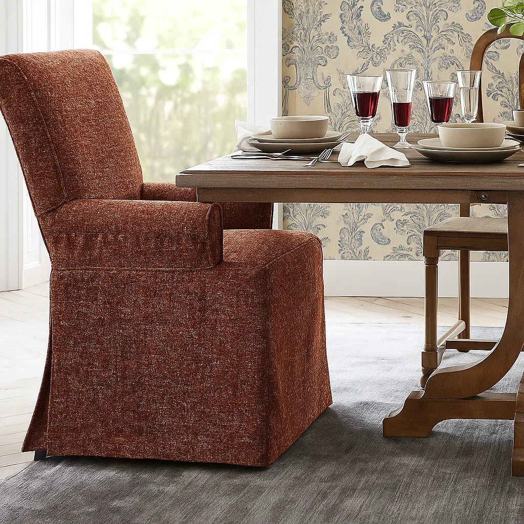 Rouge WX8008 - 11 | Long-Skirt Dining Chair with armrest Slipcover