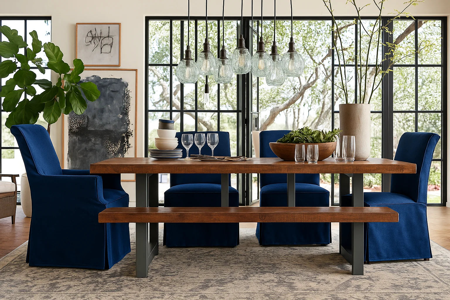 Royal Blue WB PBV2042 - 46 | Long-Skirt Dining Chair with armrest Slipcover