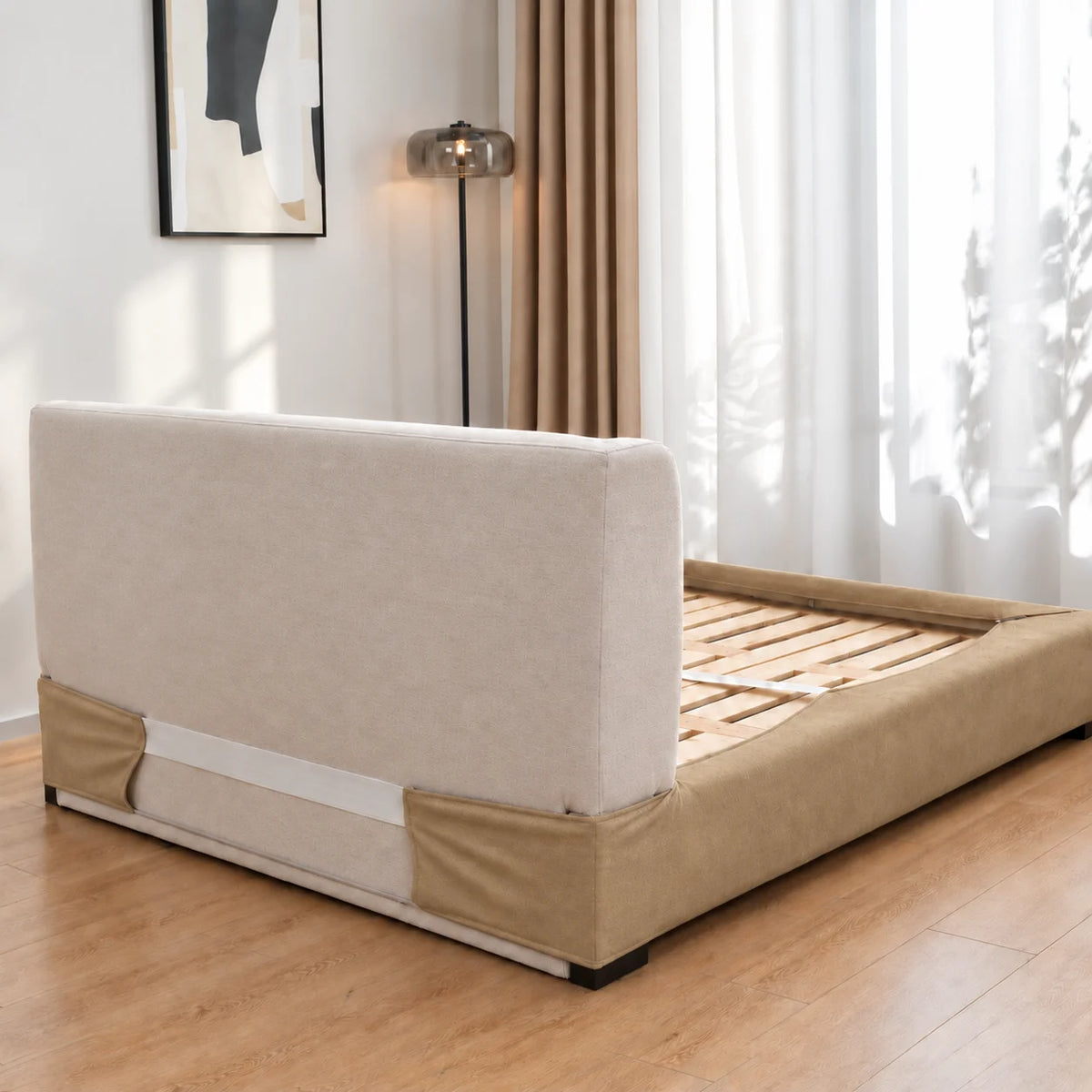 Sand Beige · Stretch-Fit Bed Frame Cover