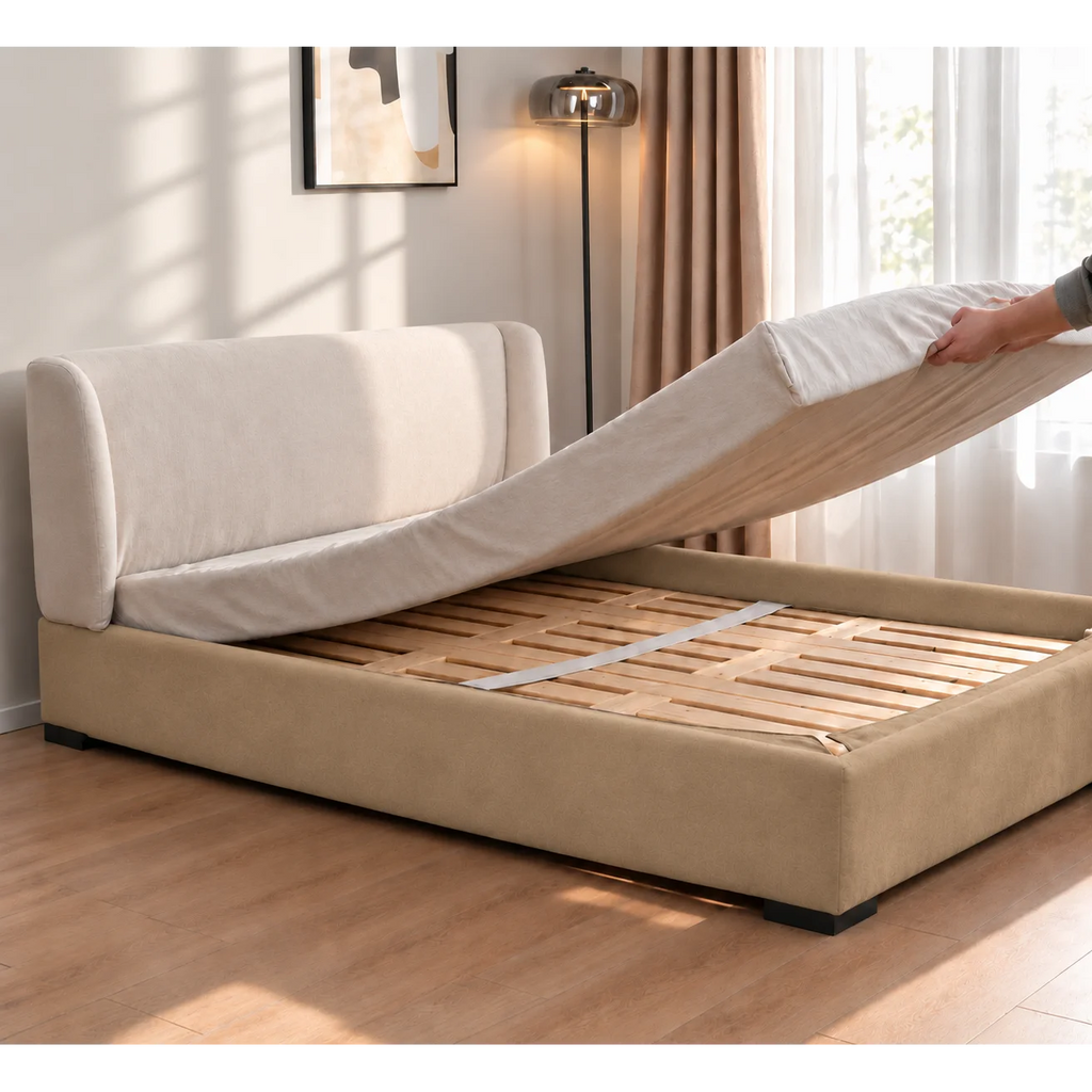 Sand Beige · Stretch-Fit Bed Frame Cover